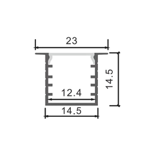 Perfil empotrable para tiras LED TUED aluminio con difusor y accesorios 2 metros, 23x14,5mm
