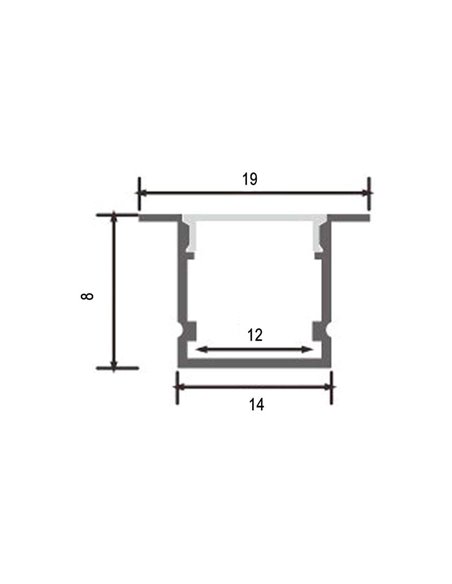 Perfil superficie para tiras LED SINCA aluminio con difusor y accesorios 2 metros, 19x8mm