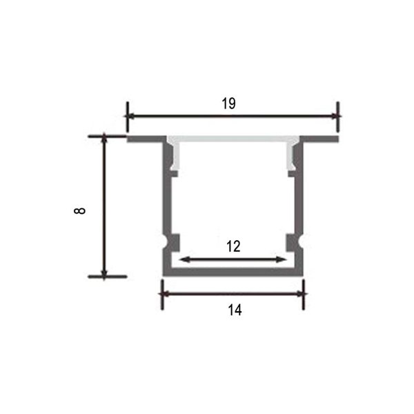 Perfil superficie para tiras LED SINCA aluminio con difusor y accesorios 2 metros, 19x8mm