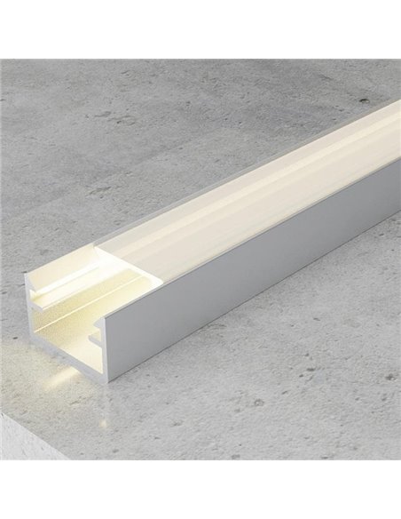 Perfil superficie para tiras LED STRUSH aluminio con difusor y accesorios 2 metros, 8,8x14,4mm