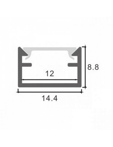 Perfil de superfície para fitas de LED STRUSH, em alumínio com difusor e acessórios, 2 metros, 8,8 x 14,4 mm