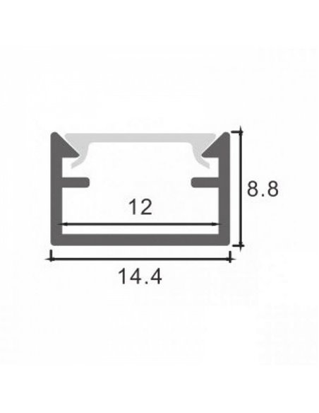 Perfil superficie para tiras LED STRUSH aluminio con difusor y accesorios 2 metros, 8,8x14,4mm