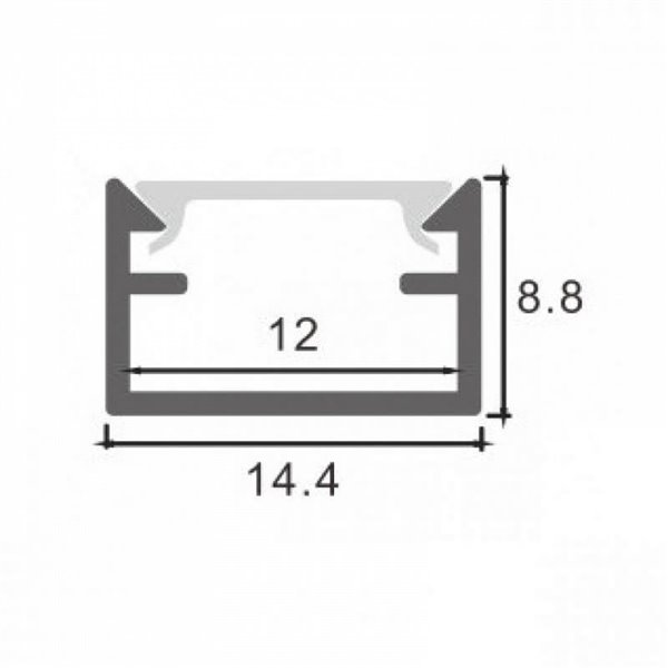 Perfil superficie para tiras LED STRUSH aluminio con difusor y accesorios 2 metros, 8,8x14,4mm