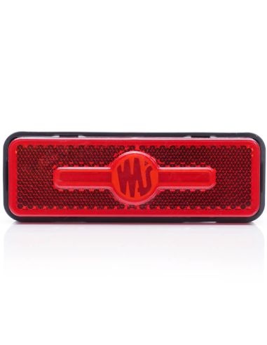Luz de sinalização traseira em LED e refletor retangular vermelho com logotipo iluminado e suportes de 12V-24V R1 IA W254