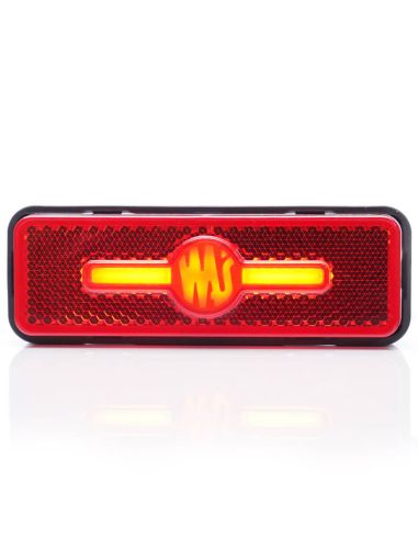 Luz de sinalização traseira em LED e refletor retangular vermelho com logotipo iluminado e suportes de 12V-24V R1 IA W254
