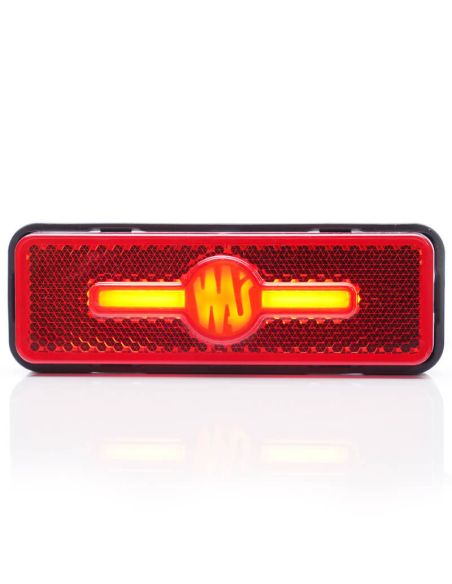 Luz de sinalização traseira em LED e refletor retangular vermelho com logotipo iluminado e suportes de 12V-24V R1 IA W254