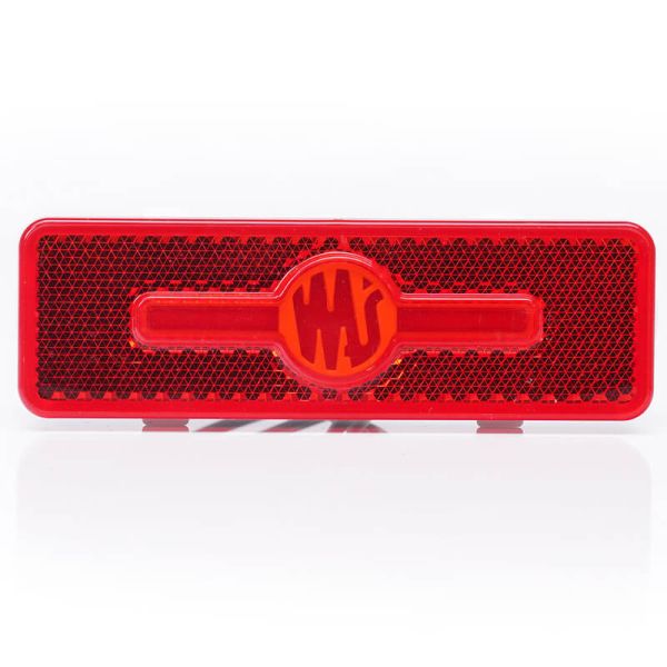 Luz de sinalização traseira em LED e refletor retangular vermelho com logotipo iluminado e suportes de 12V-24V R1 IA W254