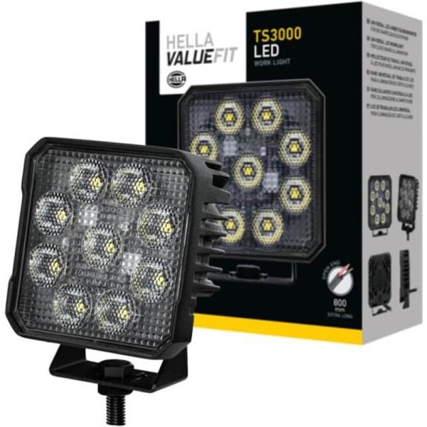 Farol de trabalho LED quadrado Hella Value Fit TS3000 de 3000 lúmens