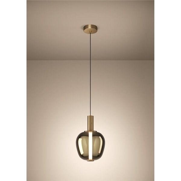Lámpara colgante LED decorativa con control por gestos FRUITERA Ø250mm 6W 1000Lm, CCT regulable latón cepillado