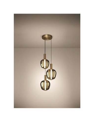 Lámpara colgante LED decorativa de 3 luces con control por gestos FRUITERA Ø450mm, CCT regulable latón cepillado