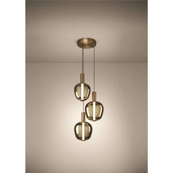 Lámpara colgante LED decorativa de 3 luces con control por gestos FRUITERA Ø450mm, CCT regulable latón cepillado