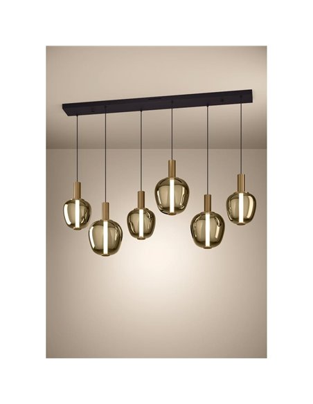 Lámpara colgante LED lineal de 6 luces con control por gestos FRUITERA 1450mm CCT regulable negro y latón cepillado