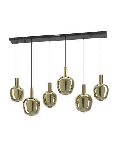 Lámpara colgante LED lineal de 6 luces con control por gestos FRUITERA 1450mm CCT regulable negro y latón cepillado