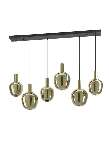Lámpara colgante LED lineal de 6 luces con control por gestos FRUITERA 1450mm CCT regulable negro y latón cepillado