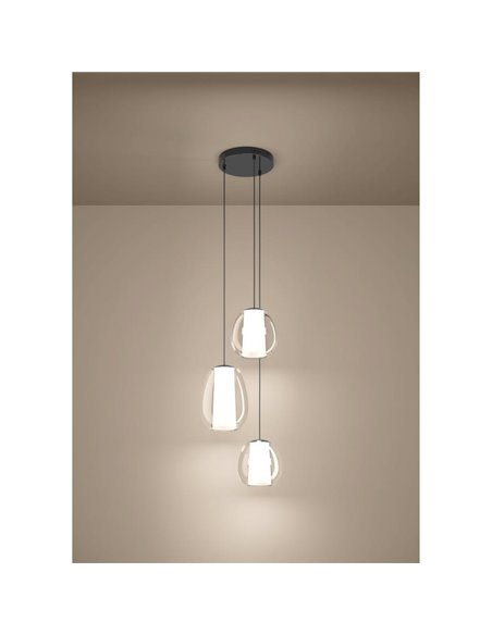 Suspension LED MENORCA à 3 lumières avec commande gestuelle Ø420 mm 2 x 5,5 W + 3 x 1,6 W 1900 lm CCT à intensité variable Noir/