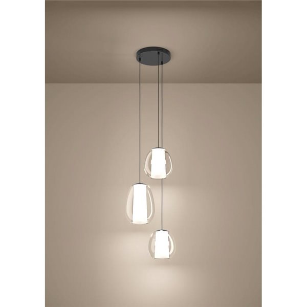 Suspension LED MENORCA à 3 lumières avec commande gestuelle Ø420 mm 2 x 5,5 W + 3 x 1,6 W 1900 lm CCT à intensité variable Noir/