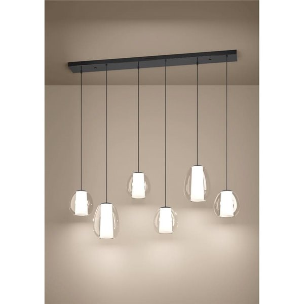MENORCA Suspension LED 6 lumières CCT 1430 mm avec commande gestuelle, intensité variable, noir/nickel