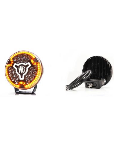 Farol multifuncional LED HR XA1 AD de 7" com luz de advertência âmbar e luz de posição branca.