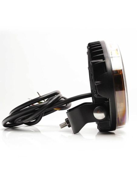 Farol multifuncional LED HR XA1 AD de 7" com luz de advertência âmbar e luz de posição branca.