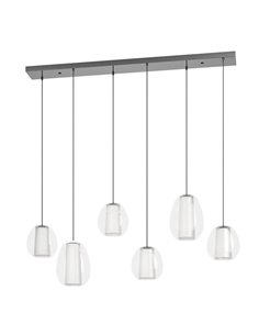 Luminária pendente MENORCA de 1430 mm CCT com 6 lâmpadas LED, controle por gestos, dimerizável, preta/níquel.