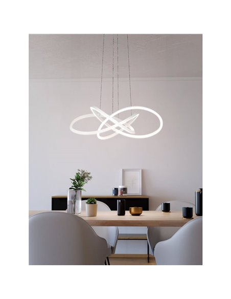 Lámpara colgante LED con ajuste de altura por gestos RIAZA Ø900mm 48,7W 9300Lm CCT regulable blanca con mando