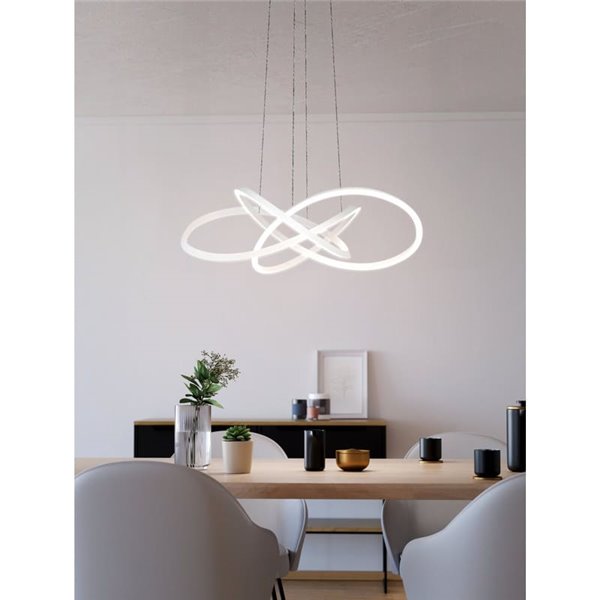 Lámpara colgante LED con ajuste de altura por gestos RIAZA Ø900mm 48,7W 9300Lm CCT regulable blanca con mando