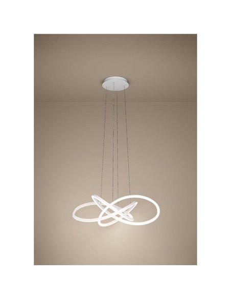 Lámpara colgante LED con ajuste de altura por gestos RIAZA Ø900mm 48,7W 9300Lm CCT regulable blanca con mando