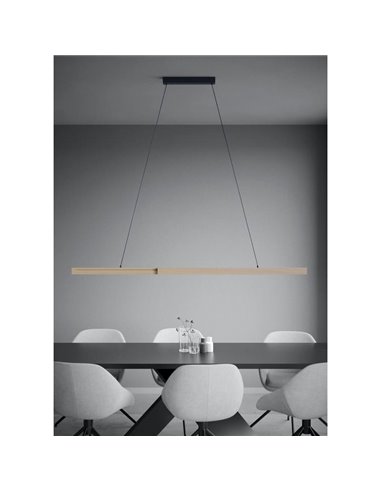 Lámpara colgante LED lineal MONTEBUONO 1800mm 2x10,5W 2X1300Lm luz cálida, negro/madera