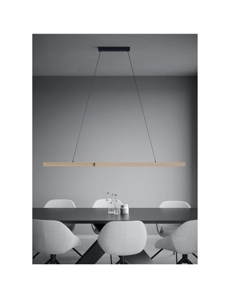 Lámpara colgante LED lineal MONTEBUONO 1800mm 2x10,5W 2X1300Lm luz cálida, negro/madera