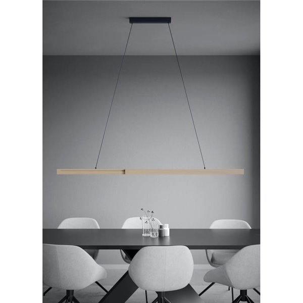 Lámpara colgante LED lineal MONTEBUONO 1800mm 2x10,5W 2X1300Lm luz cálida, negro/madera