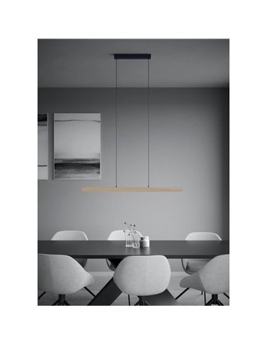 Luminária pendente linear LED MONTEBUONO 1800mm 2x10,5W 2x1300Lm, luz quente, preto/madeira