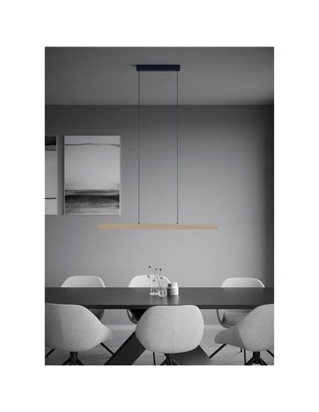 Luminária pendente linear LED MONTEBUONO 1800mm 2x10,5W 2x1300Lm, luz quente, preto/madeira