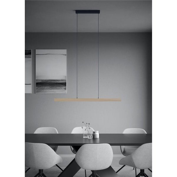 Luminária pendente linear LED MONTEBUONO 1800mm 2x10,5W 2x1300Lm, luz quente, preto/madeira