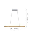 Lámpara colgante LED lineal MONTEBUONO 1800mm 2x10,5W 2X1300Lm luz cálida, negro/madera