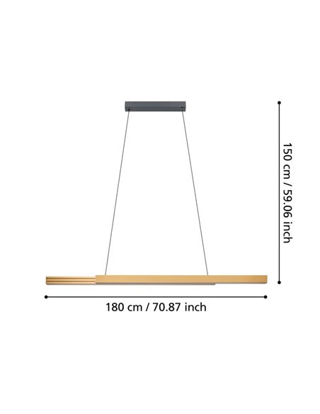 Lámpara colgante LED lineal MONTEBUONO 1800mm 2x10,5W 2X1300Lm luz cálida, negro/madera