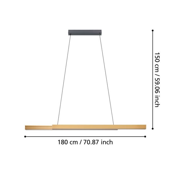 Lámpara colgante LED lineal MONTEBUONO 1800mm 2x10,5W 2X1300Lm luz cálida, negro/madera