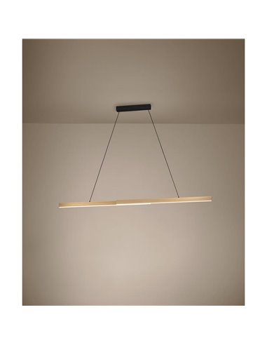 Lámpara colgante LED lineal MONTEBUONO 1800mm 2x10,5W 2X1300Lm luz cálida, negro/madera