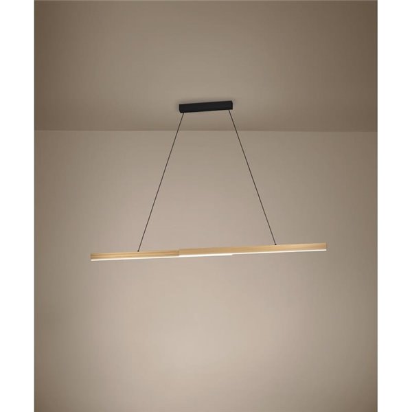 Luminária pendente linear LED MONTEBUONO 1800mm 2x10,5W 2x1300Lm, luz quente, preto/madeira