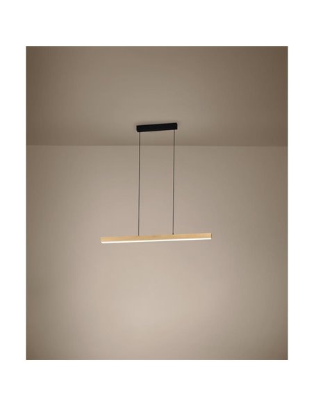 MONTEBUONO Suspension linéaire LED 1800 mm, 2 x 10,5 W, 2 x 1300 lm, lumière chaude, noir/bois