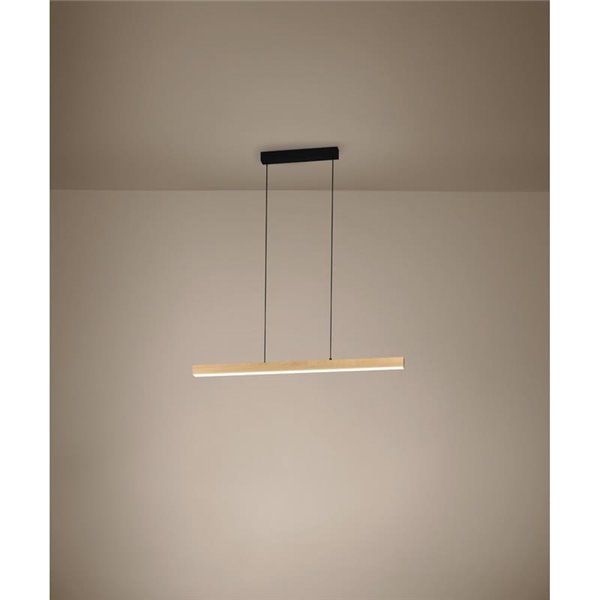 Lámpara colgante LED lineal MONTEBUONO 1800mm 2x10,5W 2X1300Lm luz cálida, negro/madera