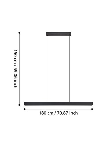 Luminária pendente linear LED MONTEBUONO 1800mm 2x10W 2x1300Lm, luz quente, preta