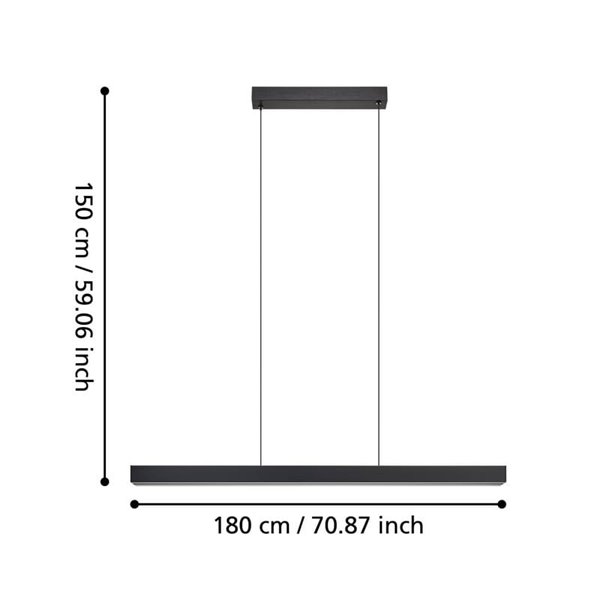 Lámpara colgante LED lineal MONTEBUONO 1800mm 2x10W 2X1300Lm luz cálida, negra