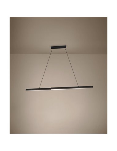 Luminária pendente linear LED MONTEBUONO 1800mm 2x10W 2x1300Lm, luz quente, preta
