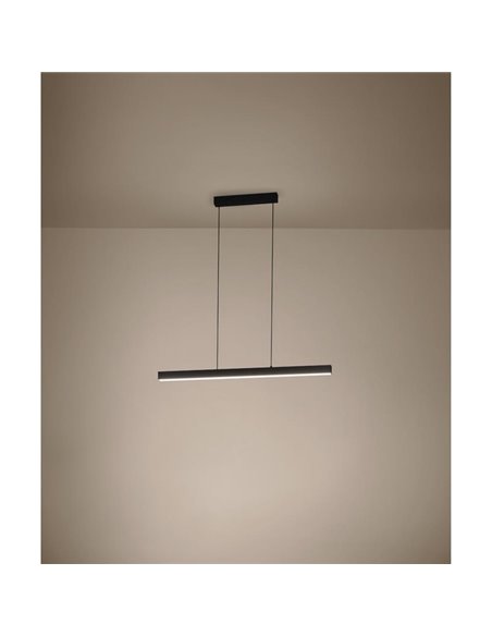 Luminária pendente linear LED MONTEBUONO 1800mm 2x10W 2x1300Lm, luz quente, preta
