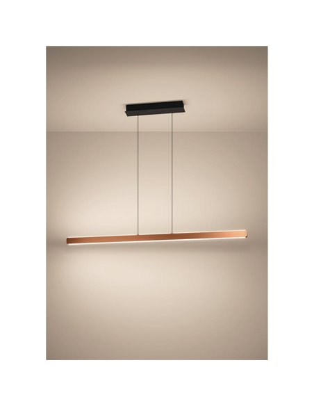 Lámpara colgante LED lineal con ajuste de altura CIGGIANO marrón, 1500mm 30W 4440Lm CCT regulable con mando