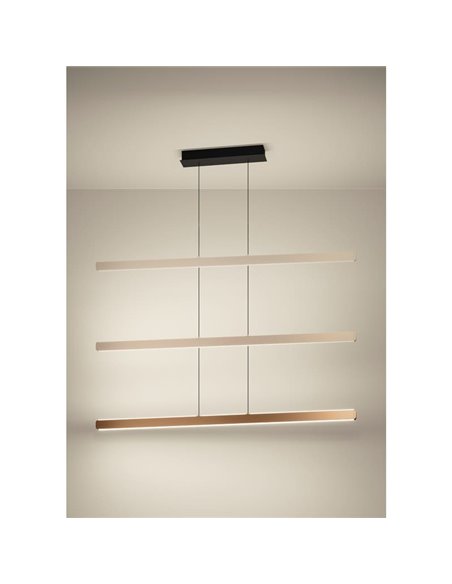 Lámpara colgante LED lineal con ajuste de altura CIGGIANO marrón, 1500mm 30W 4440Lm CCT regulable con mando
