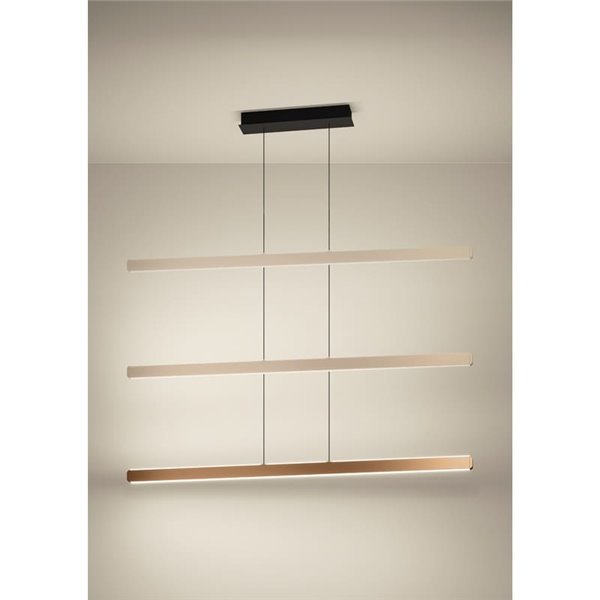Suspension LED linéaire marron CIGGIANO, réglable en hauteur, 1500 mm, 30 W, 4440 lm, intensité variable avec télécommande.