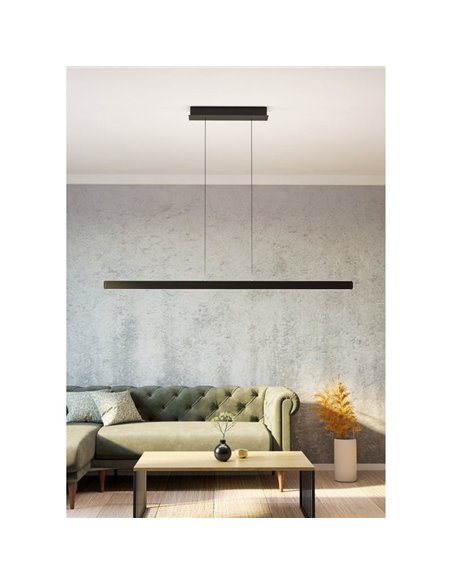Lámpara colgante LED lineal con ajuste de altura CIGGIANO negra, 1500mm 30W 4440Lm CCT regulable con mando