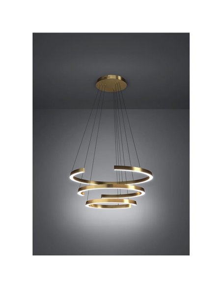 Lámpara colgante LED de 3 anillos con ajuste de altura LABONETE dorada, Ø800mm 50W 9000Lm CCT regulable con mando