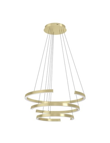 Lámpara colgante LED de 3 anillos con ajuste de altura LABONETE dorada, Ø800mm 50W 9000Lm CCT regulable con mando